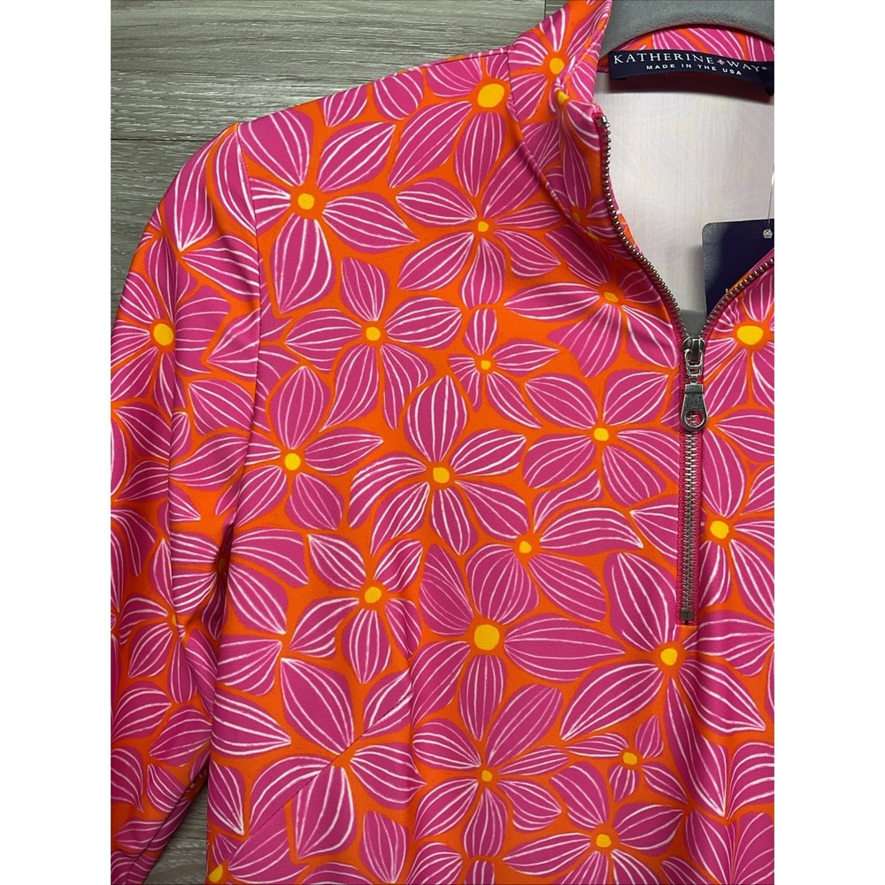 NEW Katherine Way UPF 50 Pink Orange Floral Polo Resort Stretch Dress XXS USA - Picture 4 of 15